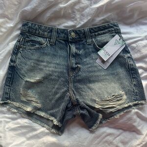 GUESS Women's Frayed Jean Shorts - Blue